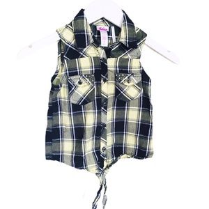 JUSTICE Sleeveless Western Plaid Button Down Shirt/Top With Rhinestone Yellow 7Y